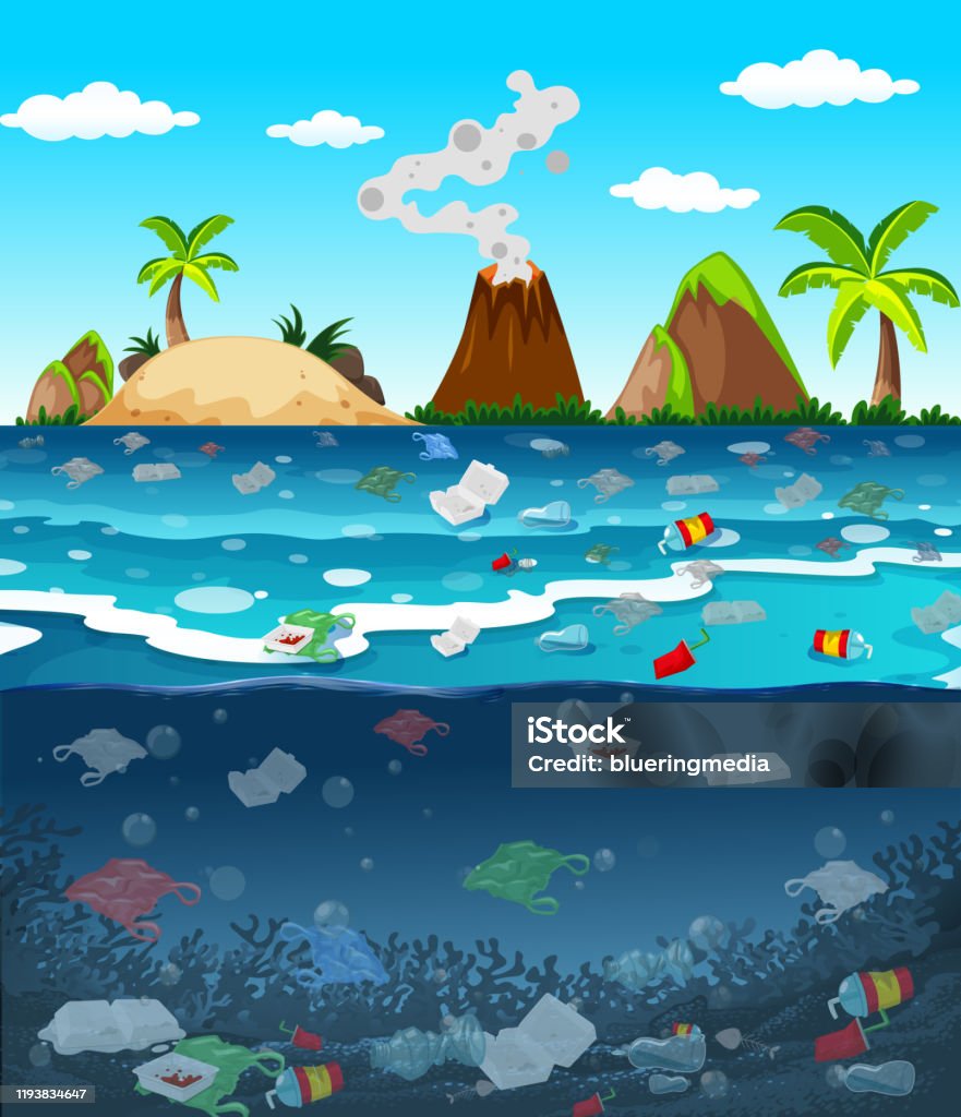 Ô Nhiễm Nước Với Túi Nhựa Trong Đại Dương Hình minh họa Sẵn có ...