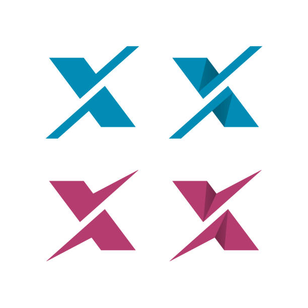 illustrazioni stock, clip art, cartoni animati e icone di tendenza di loghi astratti della lettera x con segni di spunta - check mark ok symbol blue