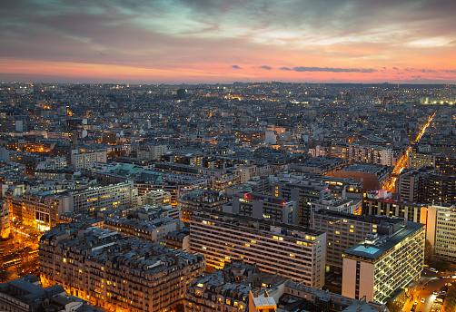 Paris city seen from Eiffel tower just after sunset