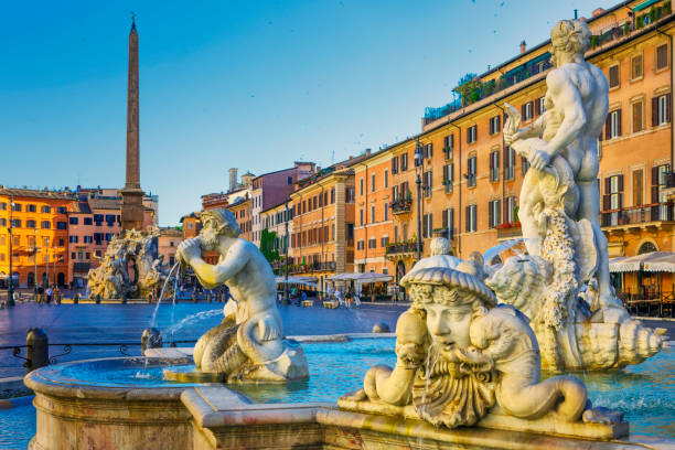 Fontana del Moro, Piazza Navona, Rome, Italy Fontana del Moro is a fountain located at the southern end of the Piazza Navona in Rome, Italy. fontana del moro stock pictures, royalty-free photos & images