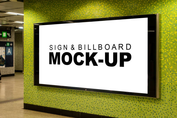 istock Mock up large horizontal billboard at walkway in building 1193839285