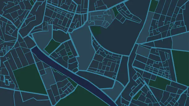 Vector illustration of Night blue structure art map, City Street Map.
