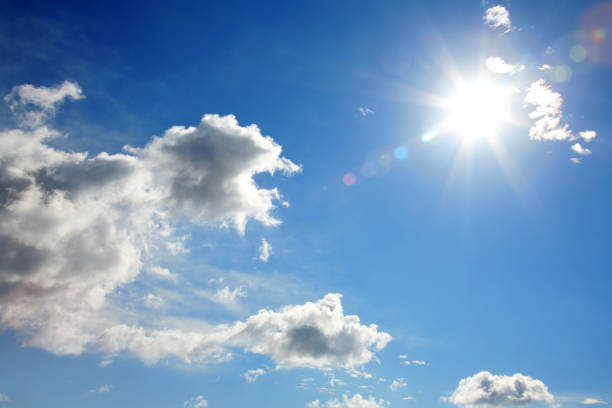 empty cloudscape image of blue sky and shining sun with sunbeam