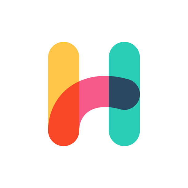 Overlapping one line letter H logotype. Curve rounded font. Vibrant glossy colors. letter h stock illustrations