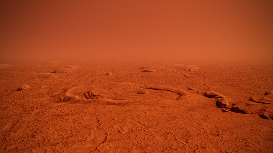 Crater of the planet Mars generated in 3D. High resolution image