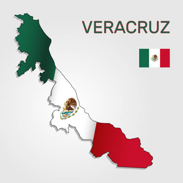 istock Vector map of Veracruz state combined with waving Mexican national flag - Vector 1193854640
