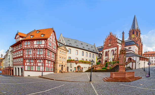 famous old Stifts Basilica in Aschaffenburg at Stiftskirchenplatz famous old Stifts Basilika in Aschaffenburg at Stiftskirchenplatz, Germany baden baden stock pictures, royalty-free photos & images
