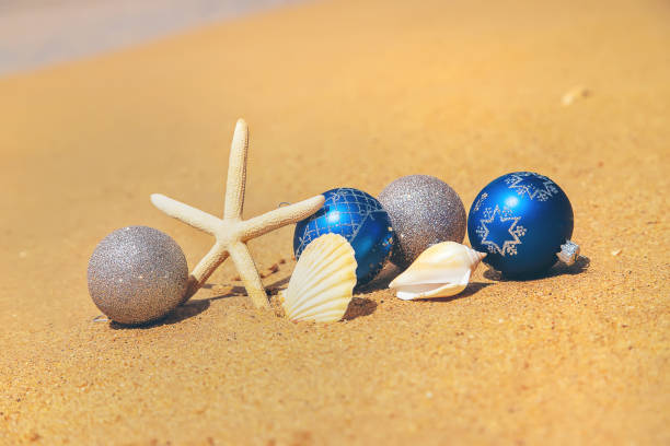 istock Christmas decorations on the beach. Selective focus. 1193859069