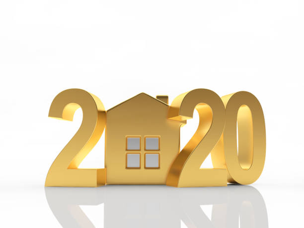 istock Golden 2020 New Year and house icon with reflection 1193860178