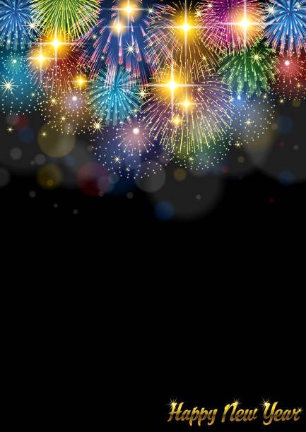 Colorful fireworks [New Year Celebration] vector art illustration