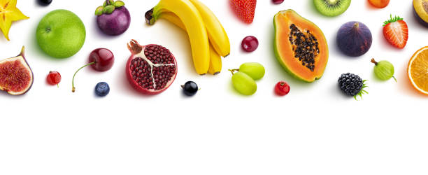 istock Frame made of different fruits and berries, flat lay, top view 1193860916