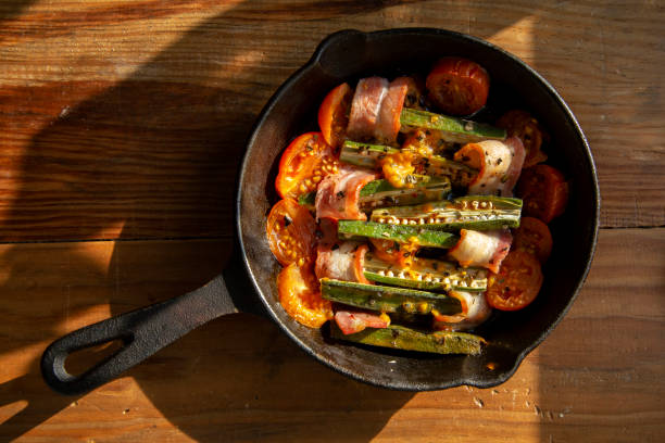 istock homemade breakfast:roasted dish with bacon, okra and tomato 1193862060