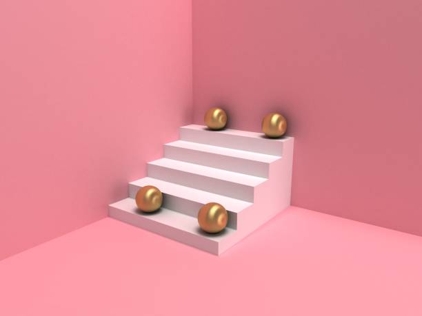 istock Gold sphere, pink stairs 1193865274