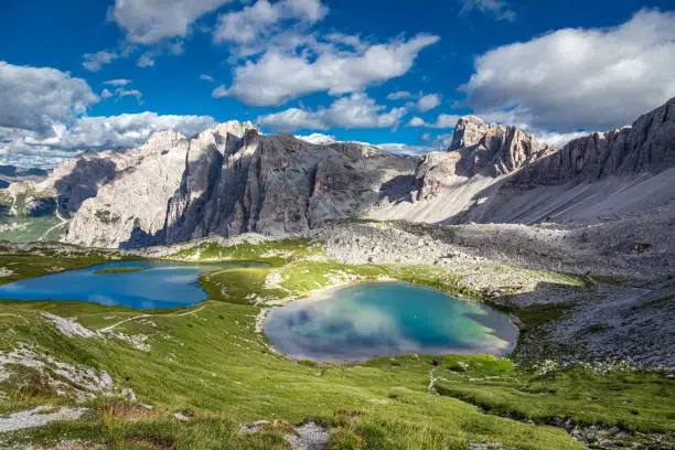 Piani Lakes near Dreizinnen hut, Dolomites