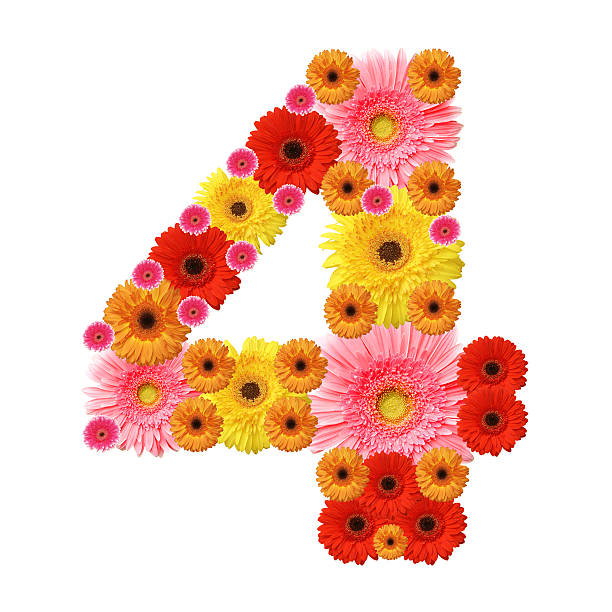 Arabic numeral 4 made of flowers