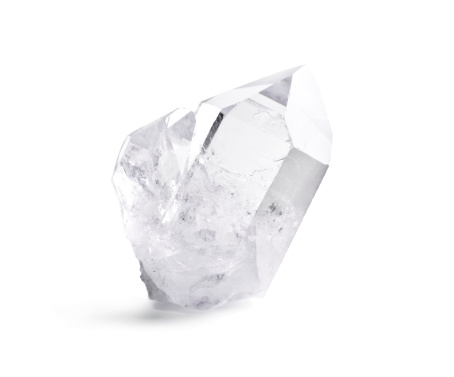 Big natural double quartz crystal isolated on white.