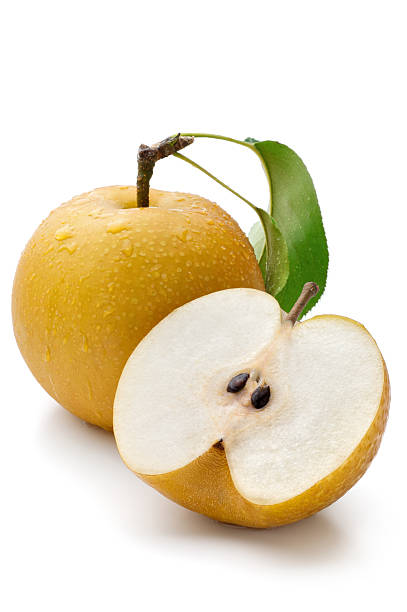 istock Nashi pear whole and half on white background 119387195