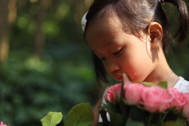 istock a Asian girl and rose. 1193872173