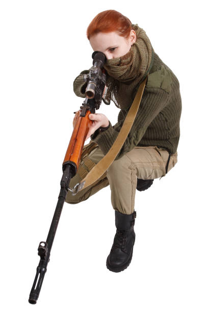 istock woman sniper with SVD sniper rifle 1193879665