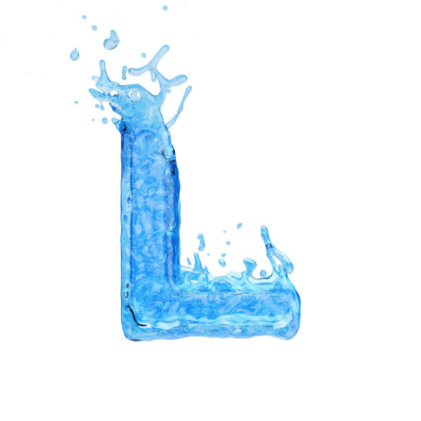 istock Uppercase letter L made by water with drops and splashes isolated on white background 1193880021
