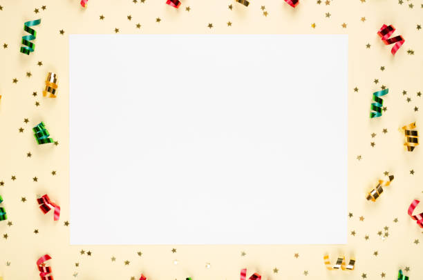 istock Colored confetti composition on beige background, party and celebration decoration. 1193881100