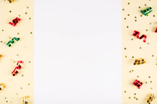 istock Colored confetti composition on beige background, party and celebration decoration. 1193881103