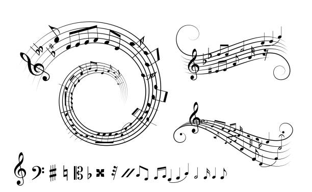 ilustrações, clipart, desenhos animados e ícones de conjunto de anotações musicais ou conceito de elementos de nota de música. - musical theater musical instrument musician classical style