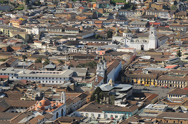 Quito - the capital of Ecuador. Quito is a beautifllly set city, packed with historical monuments and architectural treasures. The picture present view from Basilica on the colonial old town in Quito (UNESCO)