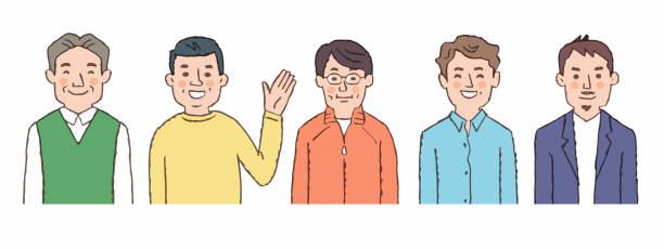 5 mężczyzn w średnim wieku - aging process middle men portrait stock illustrations