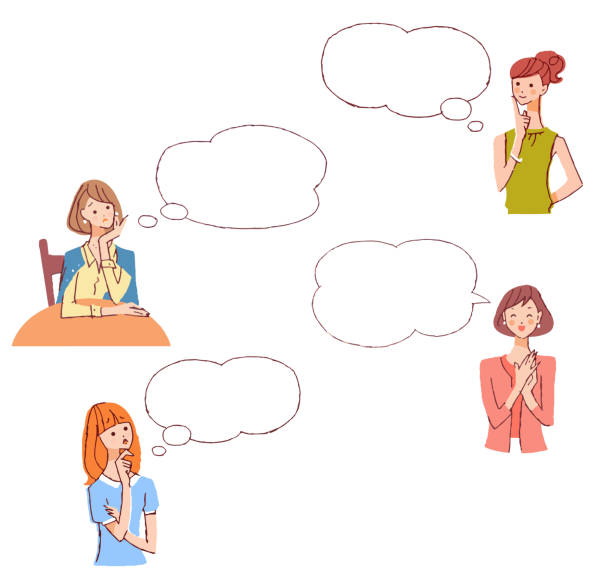 illustrations, cliparts, dessins animés et icônes de 4 jeunes femmes ayant une conversation - white background worried women cute