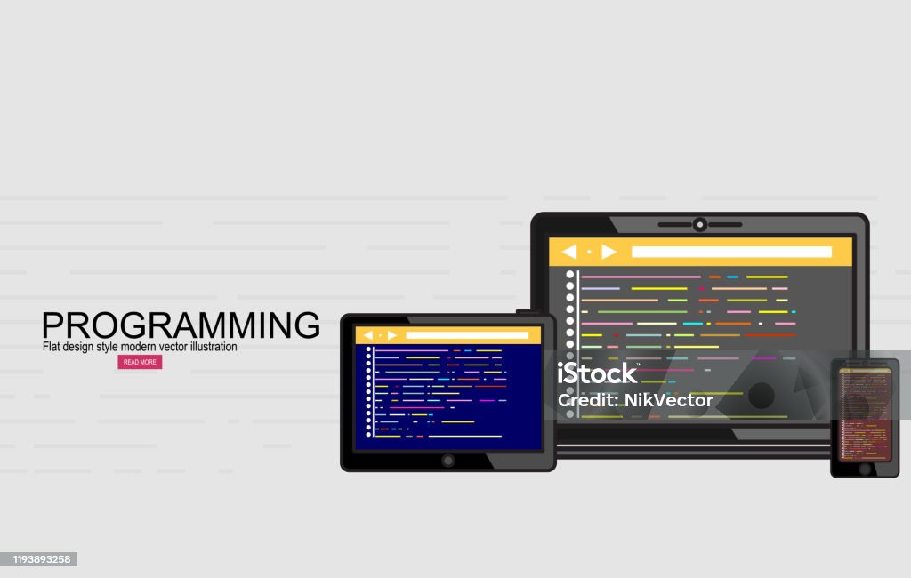 Programming Coding Programming Banner Flat Design Concept Stock ...