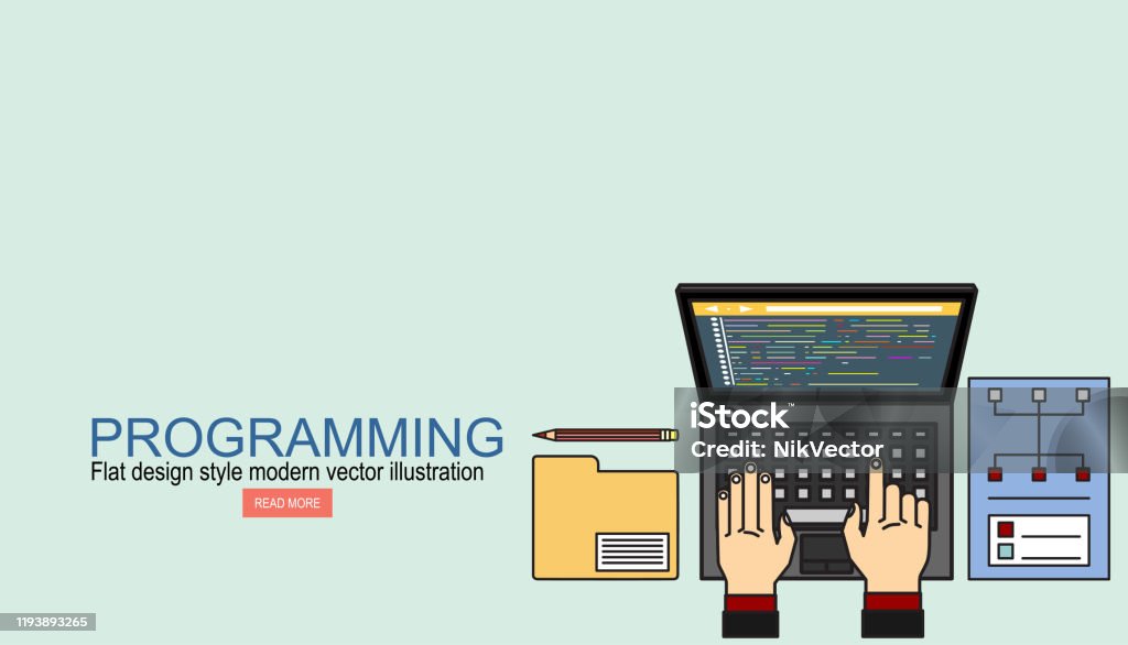 Programming Coding Programming Banner Flat Design Concept Stock ...