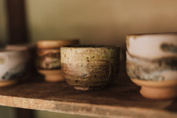 istock Clay pottery ceramic Products dry on shelf in workshop 1193894198