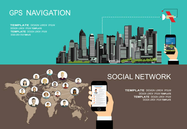 istock Flat style design of web banner template for website or infographics, mobile navigation GPS system, destination location, spotting and find the right way. Global social network 1193894231