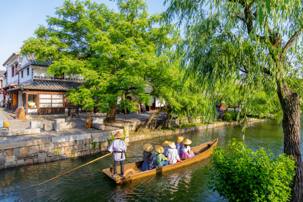 Kurashiki River,Japan-May 26,2018:The  sightseeing streets of Kurashiki River Cruise can be seen in the beautiful streets of the area.