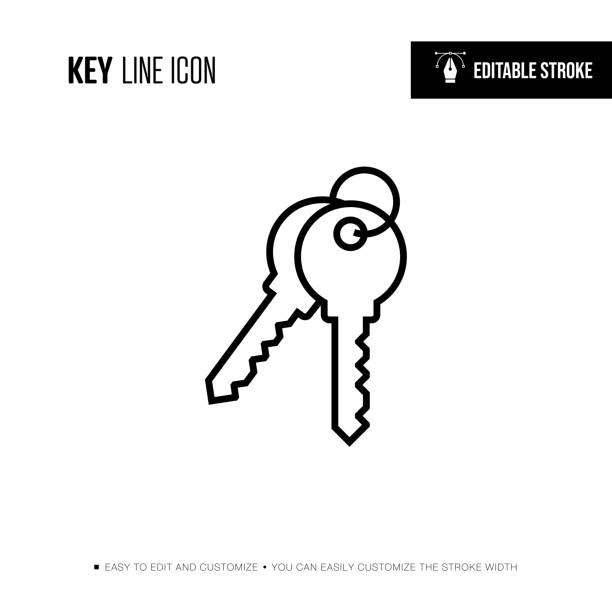 Key Line Icon - Editable Stroke Key Line Icon - Editable Stroke key illustrations stock illustrations