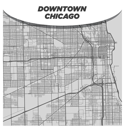 Basic and Creative City Map of Downtown Chicage Streets and Neighbourhoods