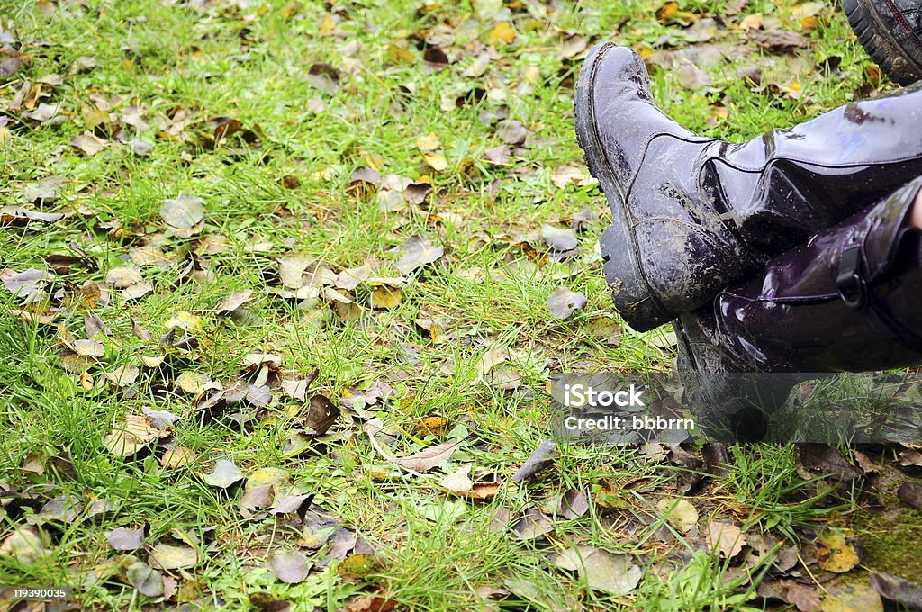 Botas e grama durante o outono - Foto de stock de Amarelo royalty-free