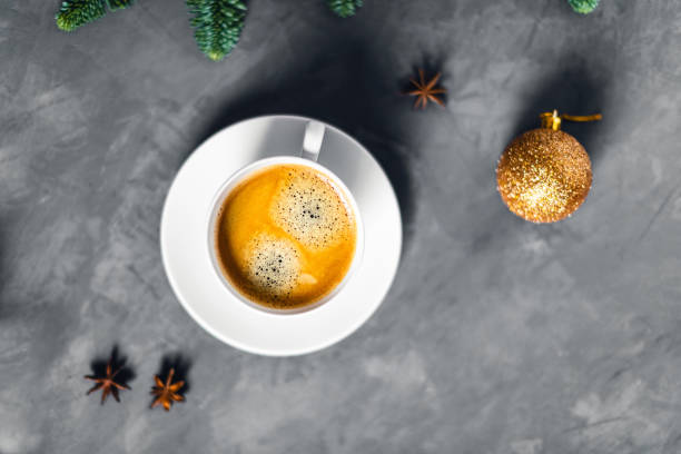 istock One cup of coffee on gray background. 1193903008