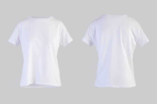 istock Blank white female t-shirt Isolated on white background front and back rear view on invisible mannequin 1193903010