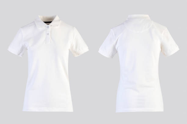 istock White womens blank polo shirt, front and back view isolated on white on invisible mannequin 1193903273