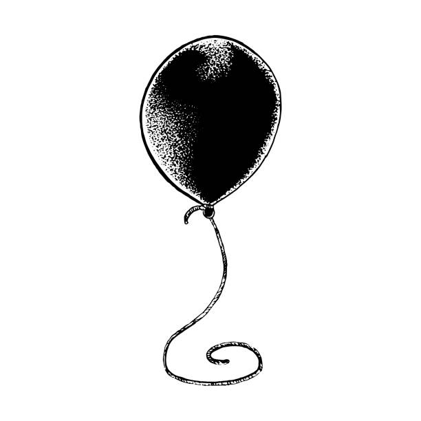 創作【Happy balloon】A5 手描きイラスト 下絵付き Balloon Vector Sketch Air Balloon Hand Drawn Black Balloon On A