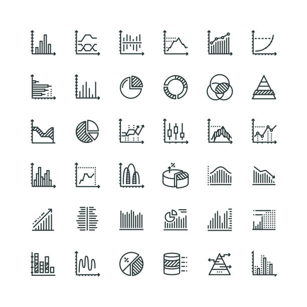 Graph and Diagram Icon Set 36 Graph and Diagram Icons - Line Series mathematics graph stock illustrations