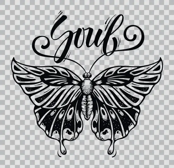 Vector illustration of Beautiful Butterfly tattoo. Graphic for T-shirt