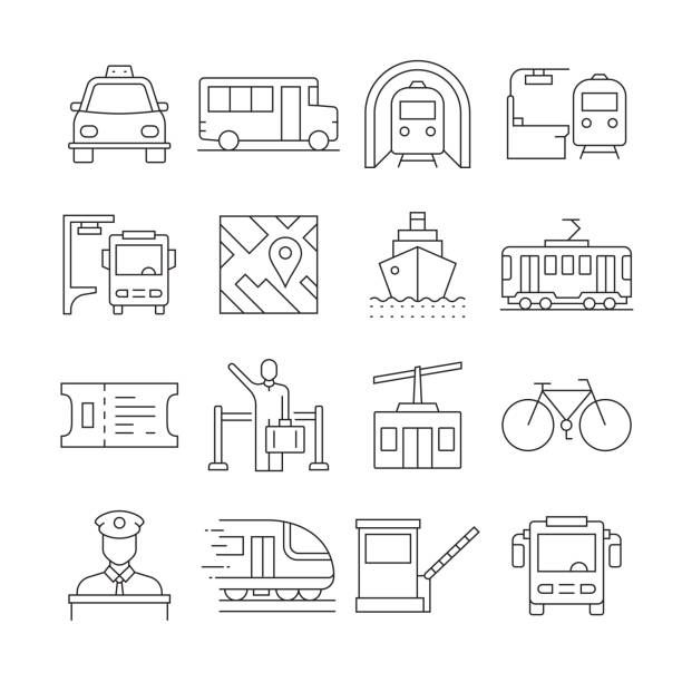 Simple Set of Public Transport Related Vector Line Icons. Outline Symbol Collection. Editable Stroke Simple Set of Public Transport Related Vector Line Icons. Outline Symbol Collection. Editable Stroke ferry passenger stock illustrations