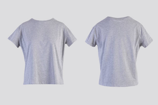 istock Blank light gray female t-shirt Isolated on white background front and back rear view on invisible mannequin 1193907100