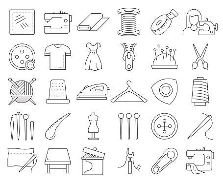 Simple Set of Sewing Related Vector Line Icons. Outline Symbol Collection. Editable Stroke