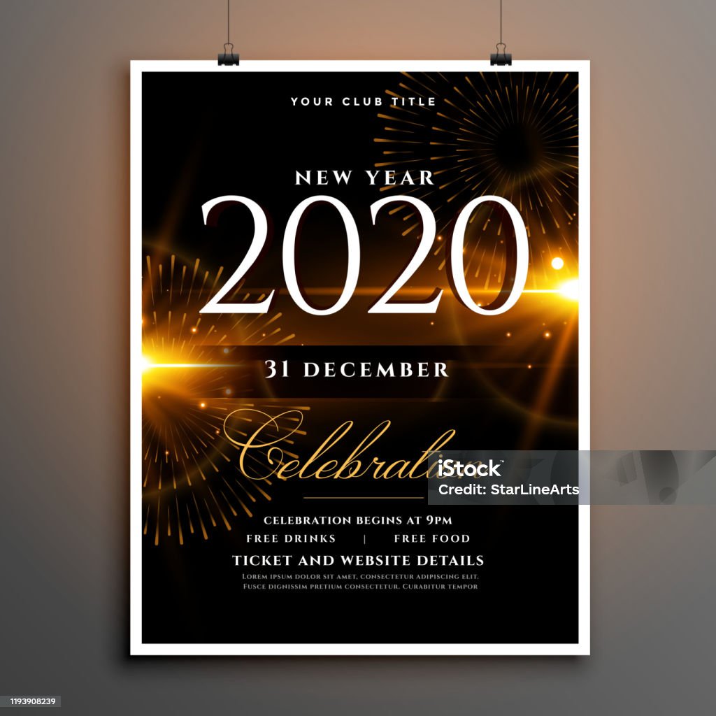 Happy New Year 2020 Celebration Party Flyer Design Stock ...