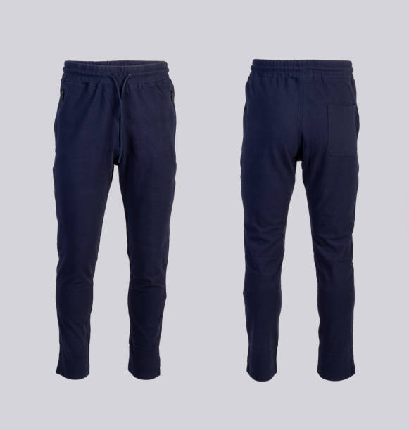 istock dark blue sweatpants Front and back view isolated on white background 1193909375