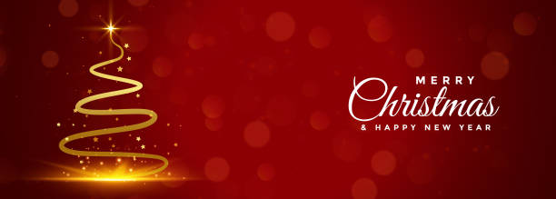 istock red merry christmas banner with golden tree 1193910166
